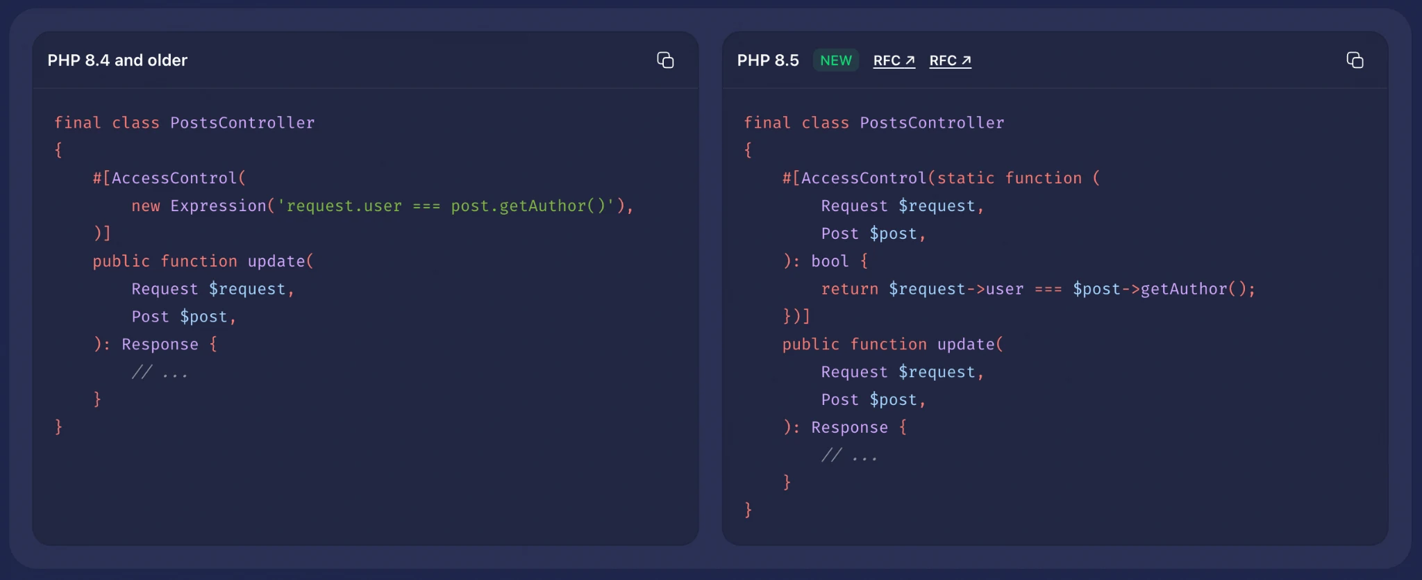 Modern PHP code comparison reference