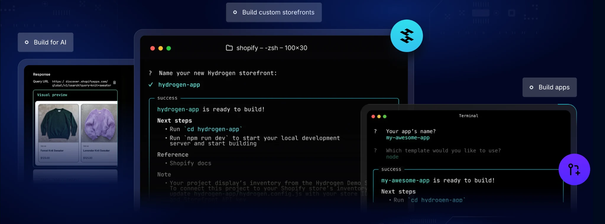 Shopify development environment with storefront and app tooling